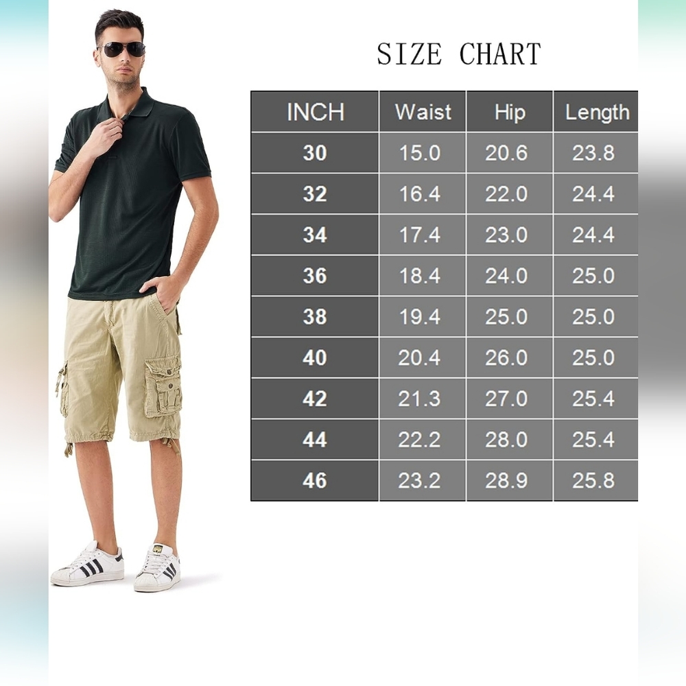 Men’s Lightweight Cotton Casual Cargo Shorts Classic Fit with Multi Pockets - Picture 3 of 7